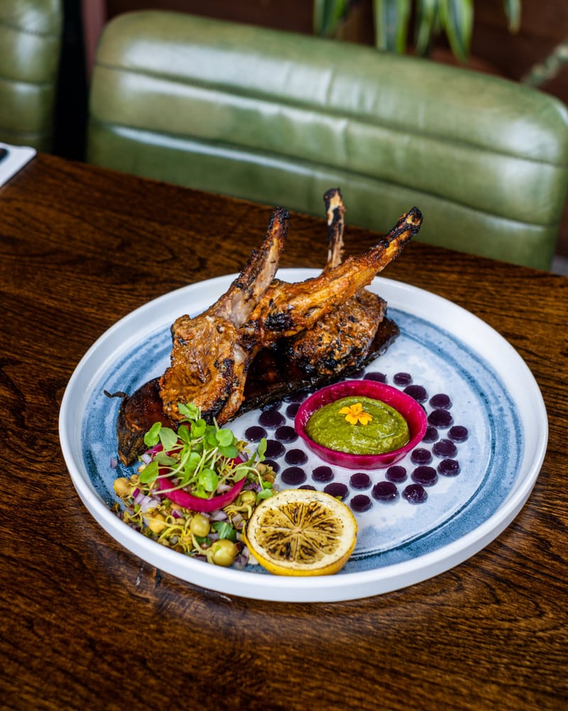 Tandoori lamb chops with mint chutney and a charred lemon